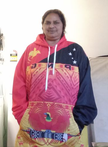 Customer photo review of PNG Hibiscus Tribal Pattern Hoodie Bird-of-Paradise LT7