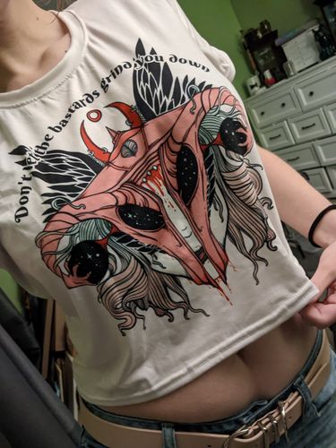 Customer photo review of Don't Let Them Grind You Down, Sublimation Crop Top