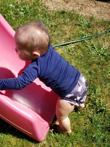 Customer photo review of Cheeky Cloth Navy Rashguard