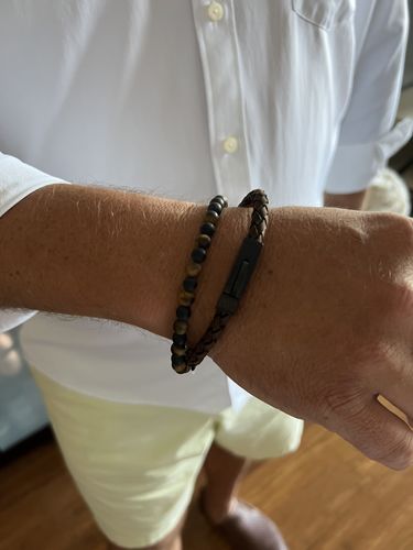 Customer photo review of 6mm Brown Leather Engravable Bracelet