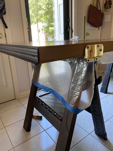 Customer photo review of Pease Polished Brass Hinge Set (4" x 4", 3 hinges in set)