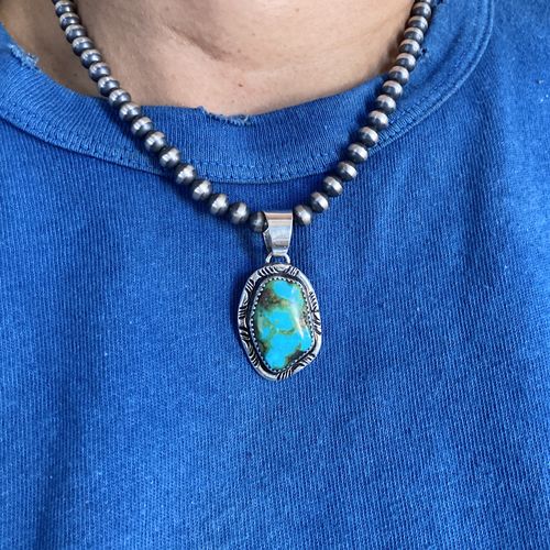 Customer photo review of Native American Sonora Gold Turquoise Sterling Silver Unisex Pendant