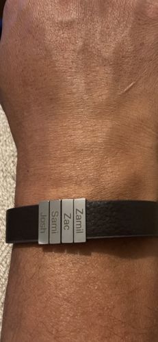 Customer photo review of Men's Leather Bracelet with Custom Silver Bricks