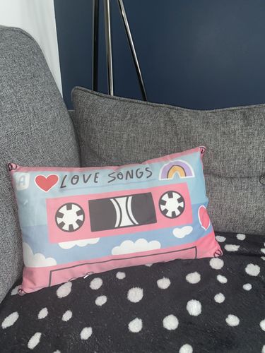 Customer photo review of Pink Love Songs Cassette Tape Retro Cushion Pillow
