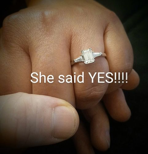 Customer photo review of Three Stone Emerald Cut Moissanite Tapered Baguette Engagement Ring