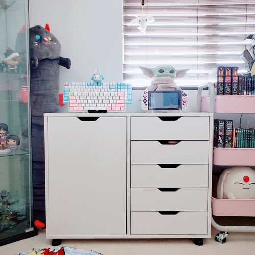 Customer photo review of White 5-Drawer Wood Dresser Chest with Door | DEVAISE