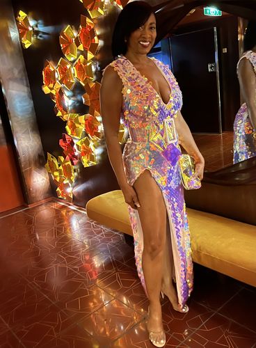 Customer photo review of Colorful Sequins Sleeveless Slip Maxi Dresses