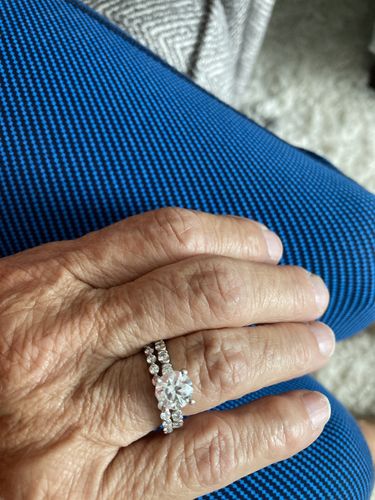 Customer photo review of Bezel-Set Moissanite Half Eternity Wedding Band Ring In Sterling Silver
