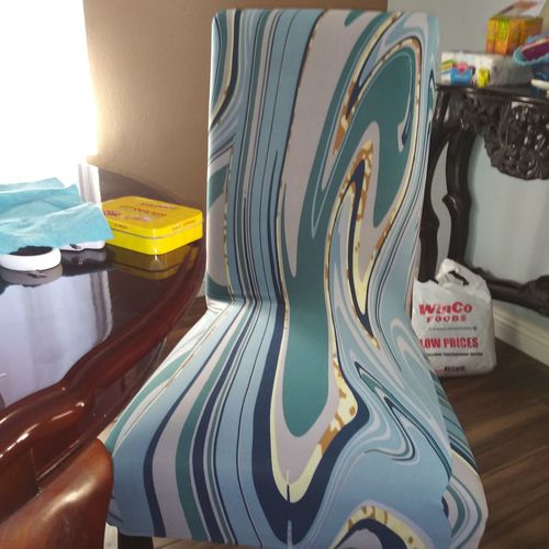 Customer photo review of Printed Pattern Dining Chair Seat Covers Azure Sea