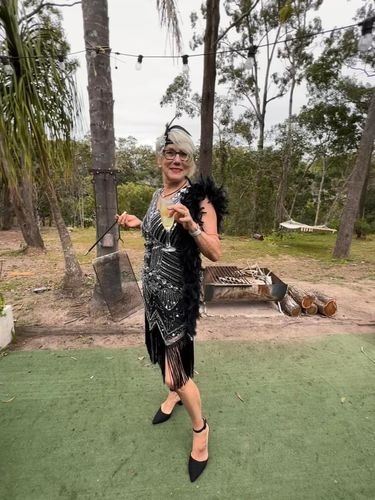Katie S. review of 1920s Vintage Black Silver Beaded Ella Flapper Dress image 1 out of 1