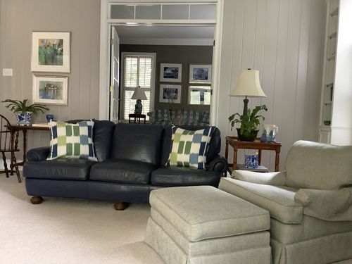 Customer photo review of Kasuri Stripe Blue and Green Pillow Cover