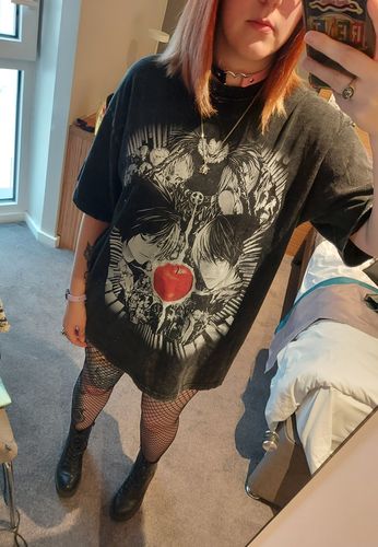 Customer photo review of Harajuku Style Vintage Washed Death Note Oversized Tee