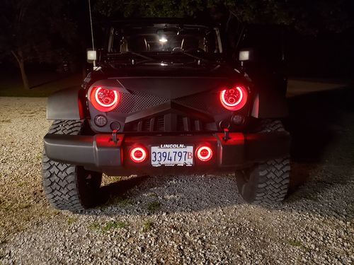 Customer photo review of Hawke Grille & RGB Halo Headlights & RGB Halo Fog Lights Combo for 07-18 Wrangler JK