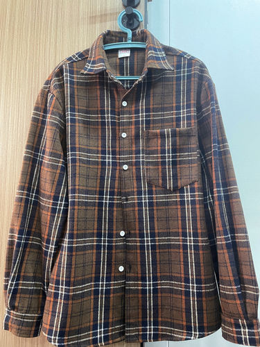 Customer photo review of HeavyWeight Thickened Brown Tartan Flannel Checker Breast Pocket Men's Long Sleeve Shirt
