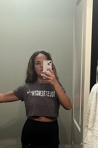 Customer photo review of Essential Crop Tee - Iron Grey