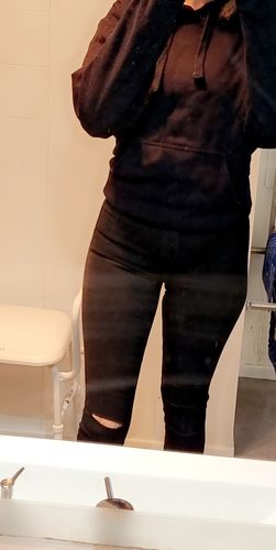Customer photo review of Impact High Waisted Skinny Jeans - Black Knee Rips