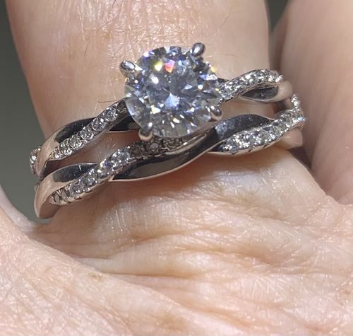 Customer photo review of Twisted Vine Moissanite Half Eternity Wedding Band Stackable Ring