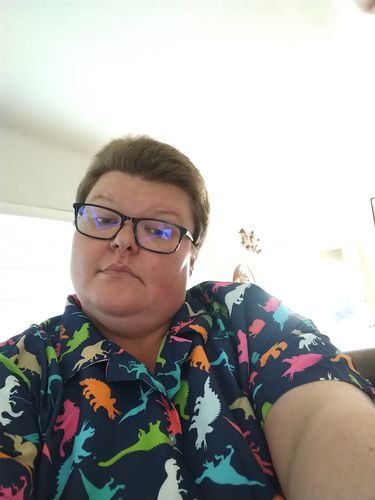 Customer photo review of Colorful Dinosaur Silhouettes Navy Button Up Shirt