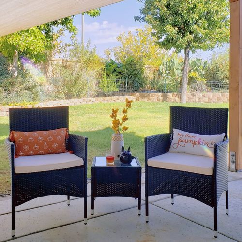 Customer photo review of Beige /Black 3 Pieces Patio Sofa Set with 2 Cushioned Chairs | M&W