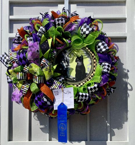 Customer photo review of 2.5"X10Yd Bold Harlequin/Royal/Tinsel Lime Green/Black RG0841633
