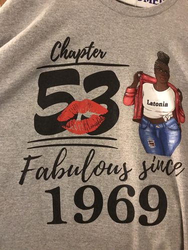 Customer photo review of Chapter 53, Fabulous Since 1969 53rd Birthday Unique T Shirt For Woman, Custom Birthday Shirt, Her Gifts For 53 Years Old , Turning 53 Birthday Cotton Shirt