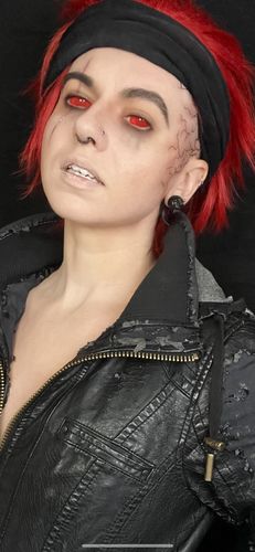 Customer photo review of Red Mesh Sclera Contacts