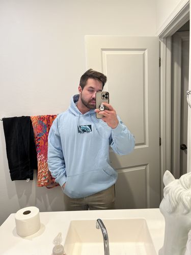 Customer photo review of Blue Eyes Embroidered Hoodie