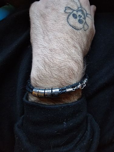 Customer photo review of Men's Braided Leather Bracelet with Custom Beads