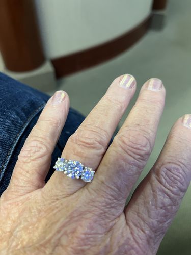 Customer photo review of Classic Three Stone Round Cut Moissanite Sterling Silver Wedding Ring