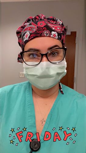 Customer photo review of Flowers and Paisley Nursing Scrub Hat Scrubs Cap Bouffant for Long Hair, Cotton, Black White Red Gray