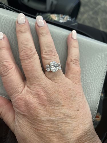 Customer photo review of Three Stone Oval Cut White Sapphire Four Prong Sterling Silver Ring