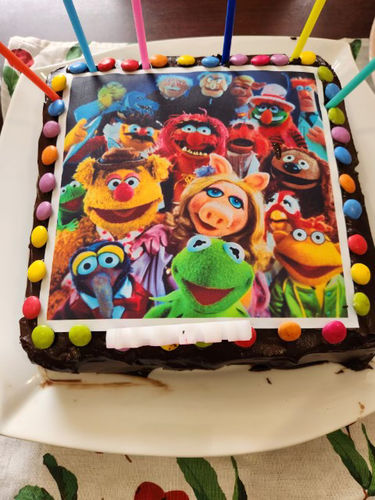 Customer photo review of 19 cm x 19 cm Square Pre-cut Custom Edible Icing Image