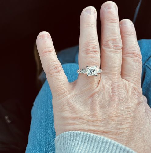 Customer photo review of Princess Cut Moissanite Channel Set Engagement Ring