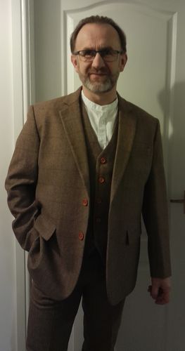 Customer photo review of Light Brown Herringbone Tweed 3 Piece Suit