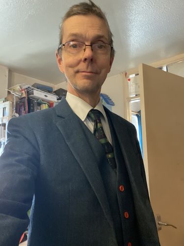 Customer photo review of Blue Herringbone Tweed 3 Piece Suit