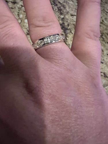 Customer photo review of Certified 1.35 CT Diamond Wedding Band in 14 KT White Gold