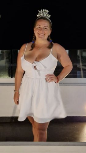 Customer photo review of Adjustable Skater Dress 'Frankie' - Pearl