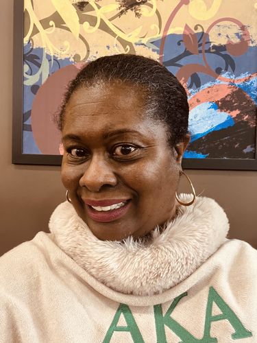 Customer photo review of Alpha Kappa Alpha Embroidered Letters Fur Shawl