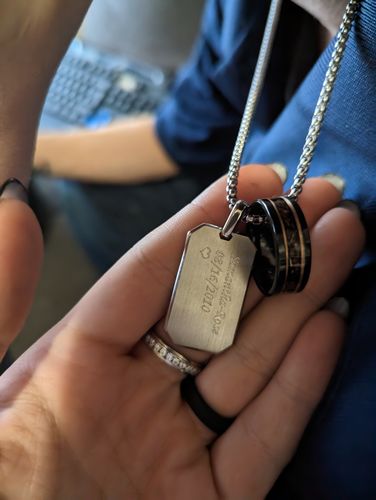 Customer photo review of Matte Modern Dog Tag