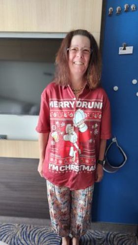 Customer photo review of Christmas Elements Black Drunk Santa Printing Men's Short Sleeve Shirt