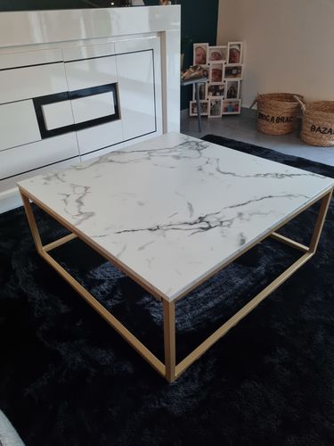 Customer photo review of Table Basse Carré - Structure en métal doré, Plateau en panneau MDF avec finition papier imitation marbre, Style Industriel - FACTO SQUARE