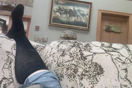 Customer photo review of Extra wide non-binding Bamboo Knee high socks, seamless toe, long circulatory design with Warm cushion sole, 4 pairs