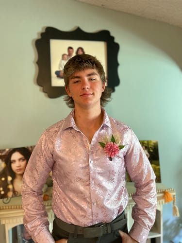 Customer photo review of Barry.wang Pink Paisley Silk Men's Shirt