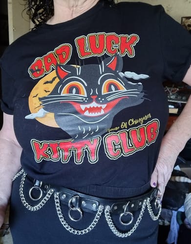 Customer photo review of Bad Luck Kitty Unisex Halloween T-Shirt