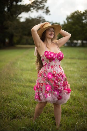 Customer photo review of Corset Floral Embroidery Fuchsia/Pink Dress with Tie Straps