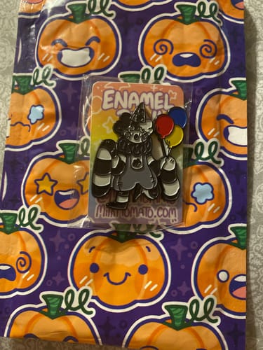 Customer photo review of Sad Black and White Clown Enamel Pin