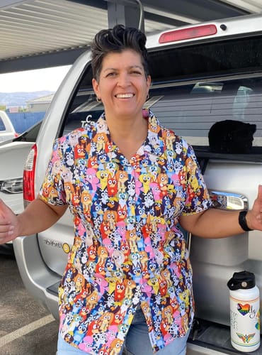 Customer photo review of Bluey "Primary Pals" – Women's KUNUFLEX Short Sleeve Shirt