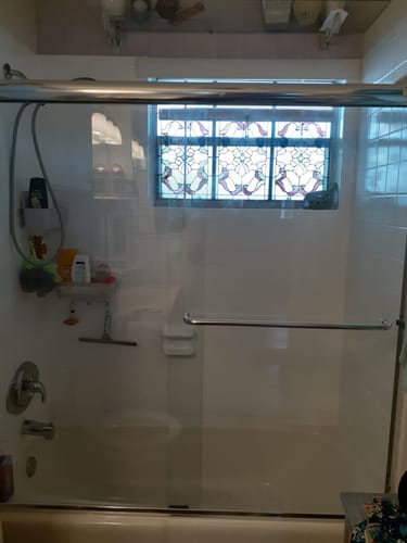 Customer photo review of SUNNY SHOWER 1/4 inch Bathtub Shower Door & Double Sliding Door for tub, Black Finish / Brushed Nickel Finish / Chrome Finish