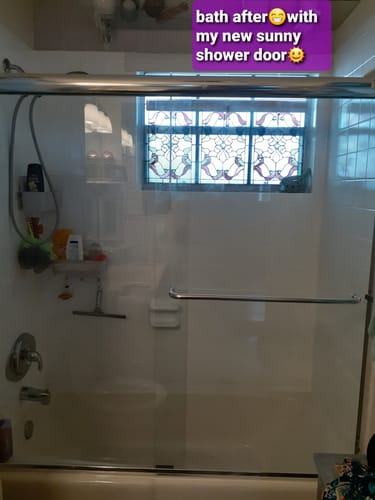 Customer photo review of SUNNY SHOWER 1/4 inch Bathtub Shower Door & Double Sliding Door for tub, Black Finish / Brushed Nickel Finish / Chrome Finish