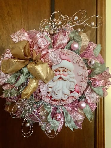 Customer photo review of Christmas Sign, Pink Santa Sign, Pink Christmas, DCO-00385, Sign For Wreath, 12" Round Metal Sign